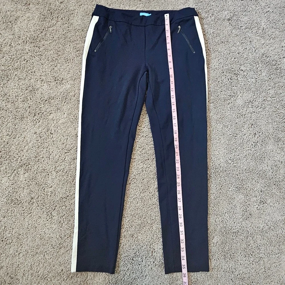 J.McLaughlin Tapered Ponte Knit Pants Size 10‎  Navy Blue Side Stripe Sporty